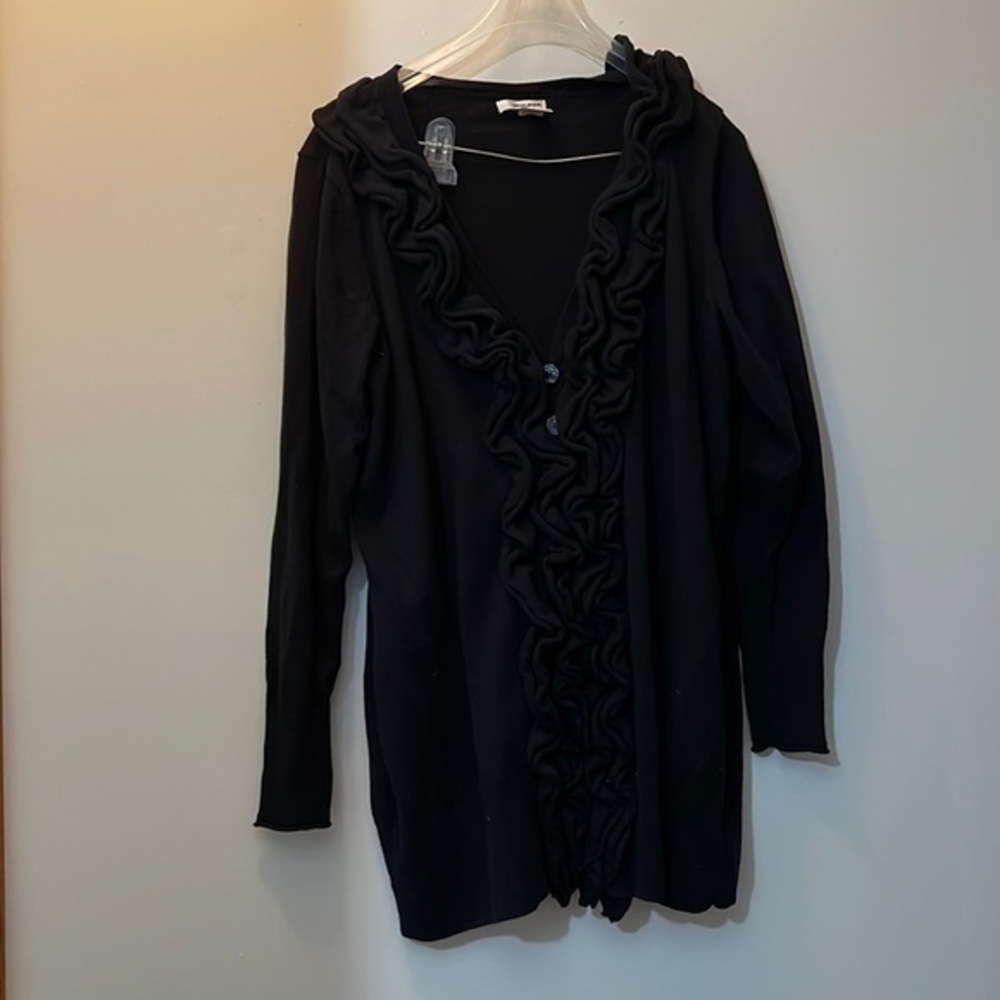 DKNY size 1820 black ruffle button up sweater